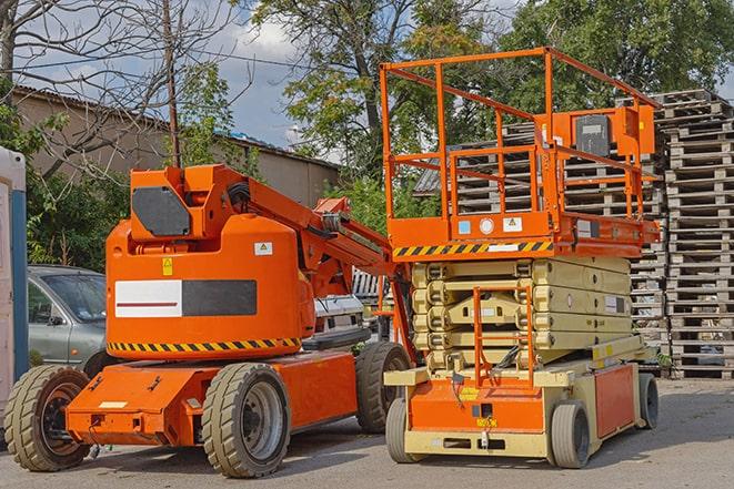 pallets being moved by forklift in a well-organized warehouse setting in Delray Beach, FL